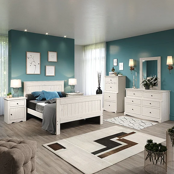 Pine Crafter Furniture Heartland 4pc Heartland Panel Bedroom Set in Antique White