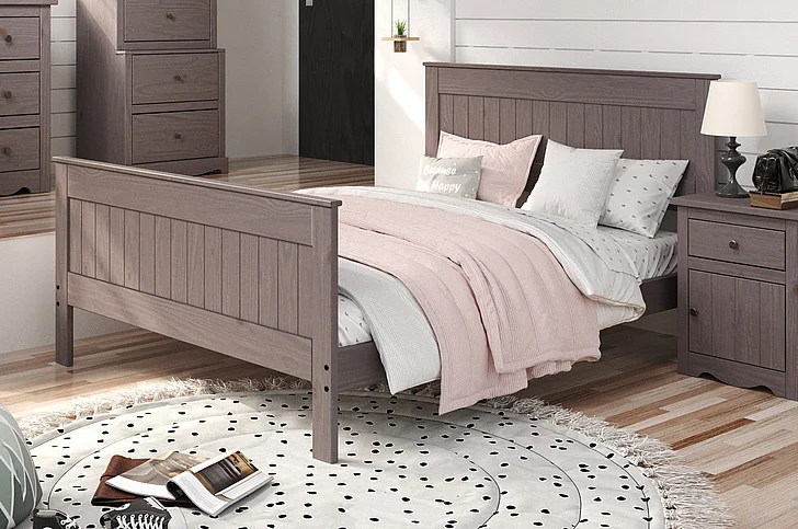 Pine Crafter Furniture Heartland Queen Panel Bed (Includes HB/FB and Rails) in Walnut Gray 4021Q-Wal