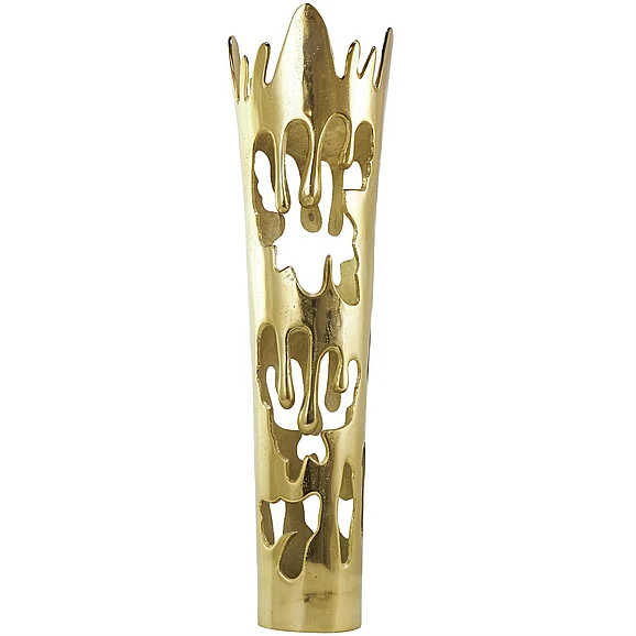 UMA Gold Aluminum Metal Abstract Drip Decorative Vase with Melting Designed Body, 9" x 8" x 31" | 40231 CLOSEOUT