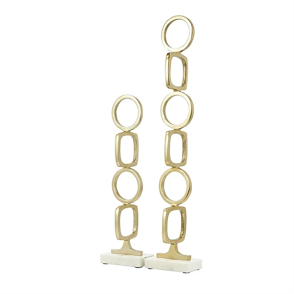 UMA Gold Aluminum Metal Abstract Stacked Geometric Rings Decorative Sculpture with Marble Bases, Set of 2 28, 19H | 40241 CLOSEOUT