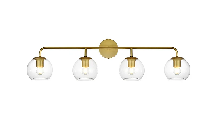 Elegant Genesis 4 Light Brass and Clear Bath Sconce LD7321W37BRA
