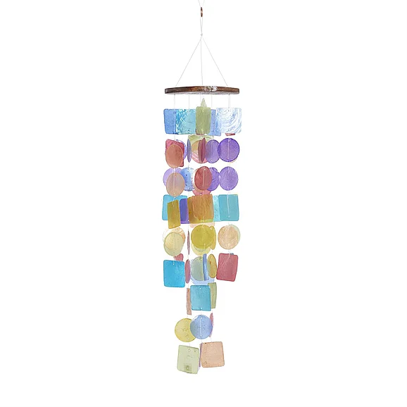 UMA Multi Colored Capiz Shell Waterfall Indoor Outdoor Windchime, 5" x 5" x 20" | 40302