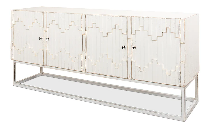 Sarreid Aztec Sideboard On Stand in Whitewash 40383 CLOSEOUT