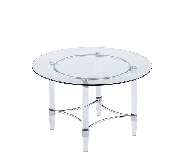 Chintaly 4038 Round Glass Dining Table in Clear/Chrome