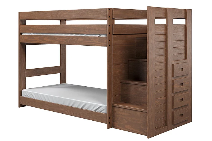 Pine Crafter Furniture Mountain Brook Adult Double Twin Staircase Bunk Bed (w/Recessed Drawers) in Mahogany Brown 40406B-Mah