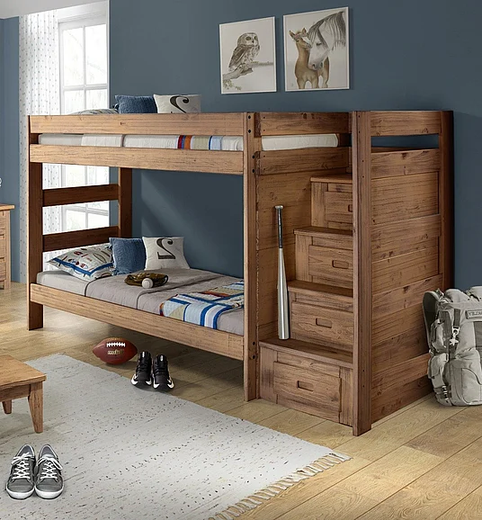 Pine Crafter Furniture Mountain Brook Double Twin Reversible Staircase Bunk Bed in Mahogany Brown 40411A-Mah