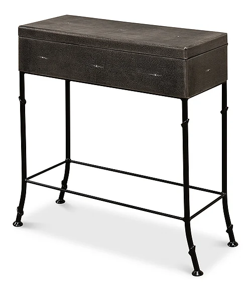 Sarreid Leather Shagreen Box On Stand in Grey 40470