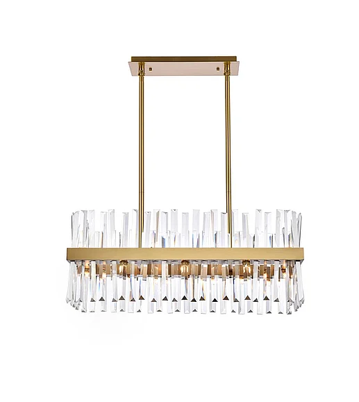 Elegant Serephina 30 In. Crystal Rectangle Chandelier Light in Satin Gold 6200G30SG