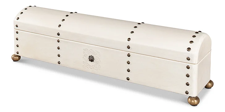 Sarreid Leather Telescope Box in Ivory 40584