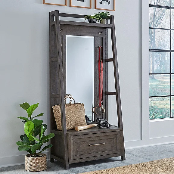 Liberty Furniture Modern Farmhouse Hall Tree Set in Brown