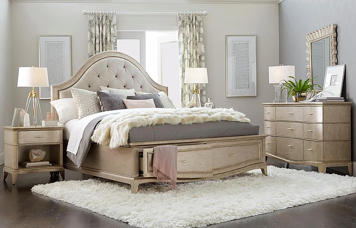 A.R.T Starlite 4pc Upholstered Panel Storage Bedroom Set in Silver