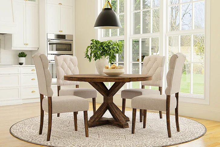 Alpine Furniture Newberry 5-Piece Round Dining Table Set in Medium Brown