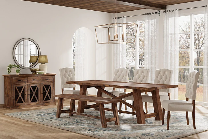 Alpine Furniture Newberry 6-Piece Rectangular Wood Dining Table Set in Medium Brown