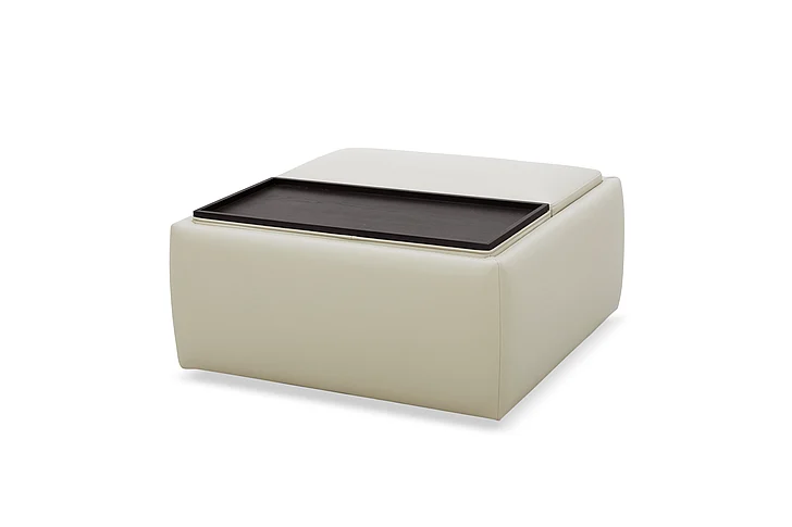 Southern Motion Arderdale Leather Square Storage Ottoman with Casters and Reversible Top Stone 407-99