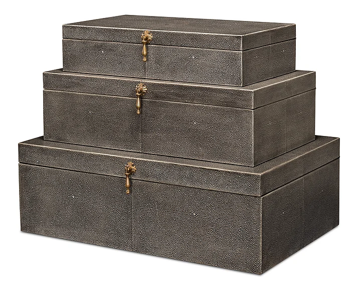 Sarreid Cosmos Nesting Boxes in Black Shagreen 40824 (Set Of 3) CLEARANCE