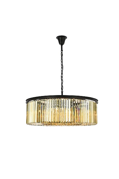 Elegant Sydney 10 Light Matte Black Chandelier Golden Teak (Smoky) Royal Cut Crystal 1238G43MB-GT/RC