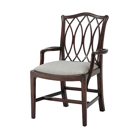 Theodore Alexander TA Originals The Trellis Dining Arm Chair in Antique Ramsey Mahogany 4100-486.1BFF (Set of 2)