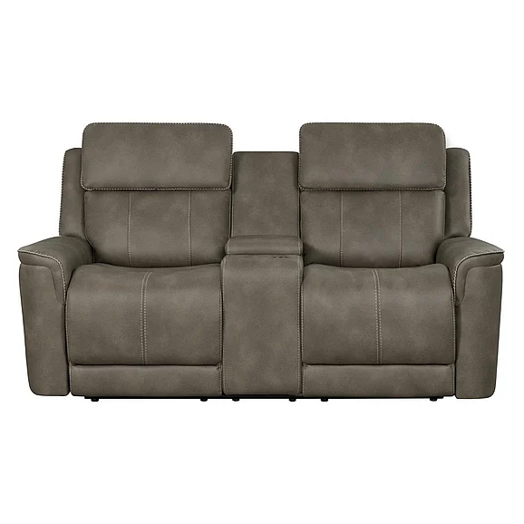 Corinthian Furniture Gallup Power Headrest Recling Console Loveseat in Greensboro-Walnut FGC41006-49HR