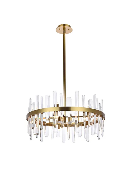 Elegant Serena 25 In. Crystal Round Pendant in Satin Gold 2200D25SG