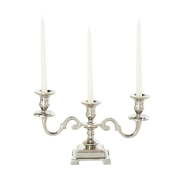 UMA Silver Aluminum Metal Scrolled Decorative Candelabra, 15" x 5" x 7" | 41324