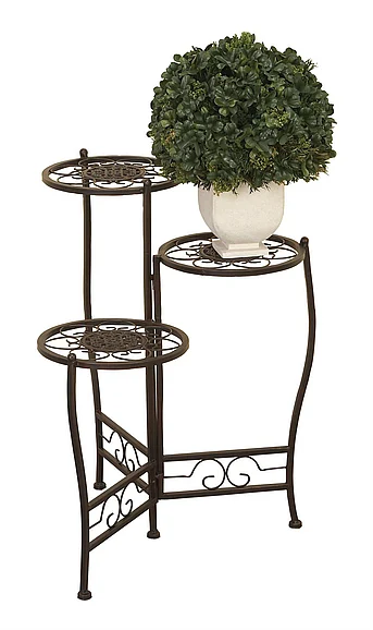 UMA Brown Metal Scroll 3 Tier Indoor Outdoor Plantstand with Scroll Details, 24 x 18 x 18 | 41331