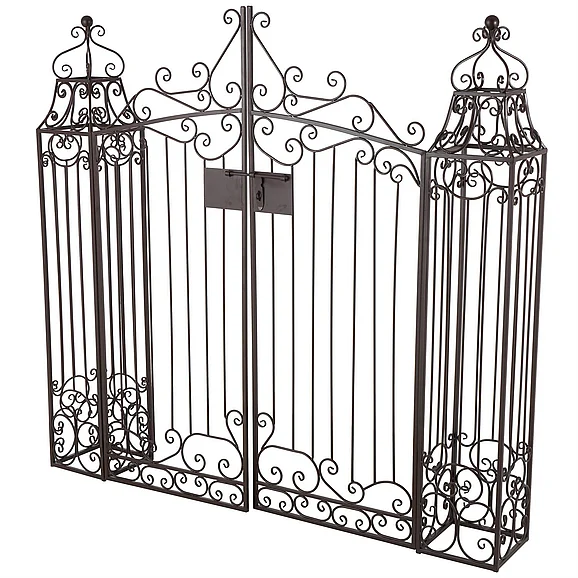 UMA Dark Brown Metal Indoor Outdoor Scrollwork Arched Gate Garden Arbor with Pillars and Latch Lock Closure, 64" x 9" x 60" | 41391