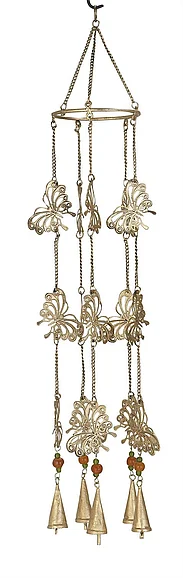UMA Gold Metal Butterfly Indoor Outdoor Windchime, 5" x 5" x 29" | 41422