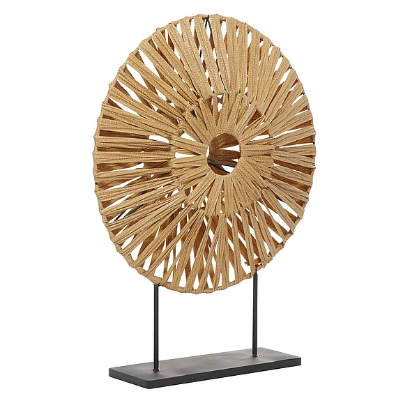 UMA Brown Plastic Rattan Abstract Handmade Decorative Sculpture with Black Stand, 22 x 6 x 29 | 41545