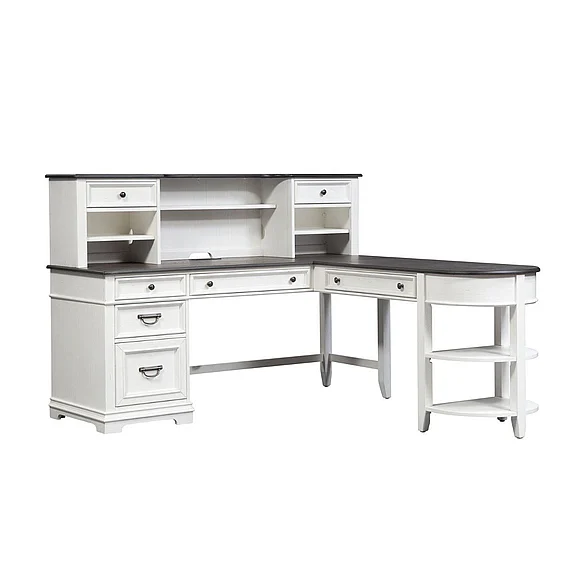 Liberty Furniture Allyson Park L Shaped Desk Set in Wirebrushed White