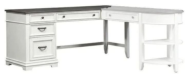 Liberty Furniture Allyson Park L Shape Writing Desk in Wirebrushed White