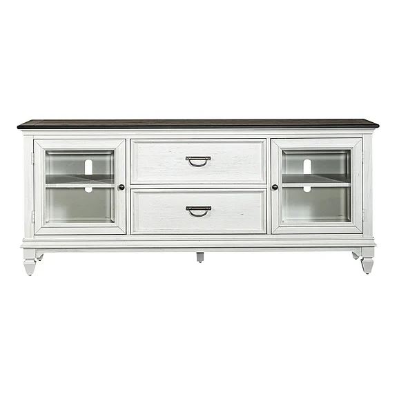 Liberty Furniture Allyson Park Entertainment TV Stand in Wirebrushed White 417-TV72