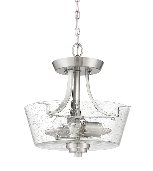 Craftmade Grace 2 Light Convertible Semi Flush in Brushed Polished Nickel (Clear Seeded Glass) 41952-BNK-CS