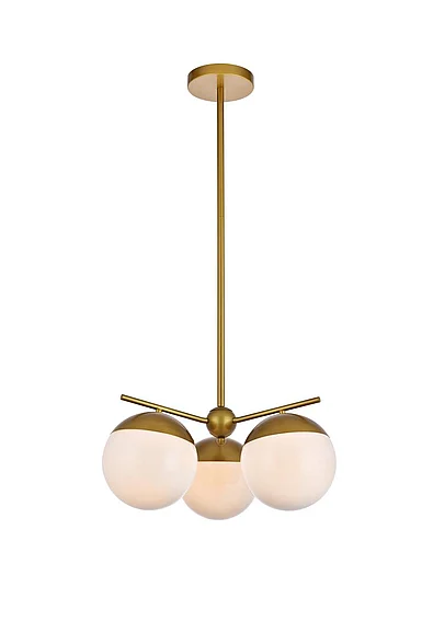 Elegant Eclipse 3 Lights Brass Pendant with Frosted White Glass LD6132BR