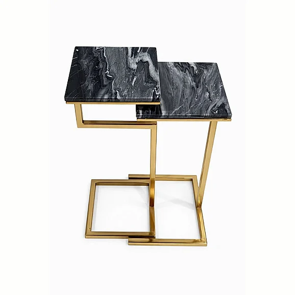 Comfort Pointe Charlbury 2-Piece Square Nesting C-Table Set with Kayampura Black Marble Tops 4210-2PC-NT