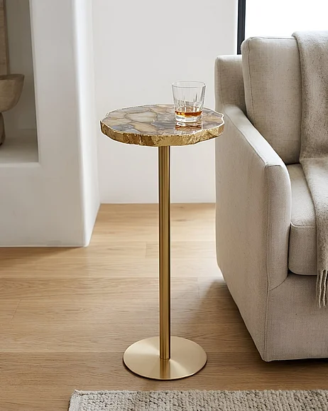 Comfort Pointe Carnelian 10" Round Accent Table with Natural Yellow Agate Stone Top 4214-AT
