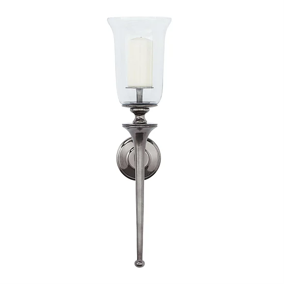 UMA Black Aluminum Metal Single Candle Indoor Outdoor Wall Sconce with Glass Holder, 8" x 7" x 30" | 42290 CLOSEOUT