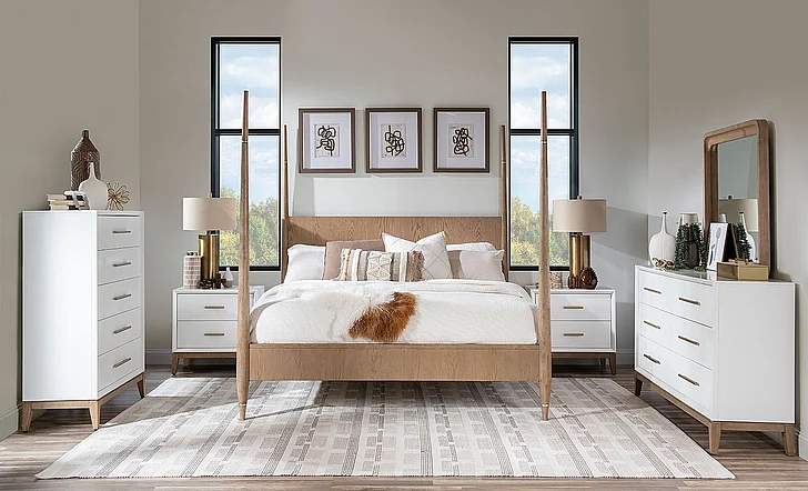 Legacy Classic Melrose 2pc Poster Bedroom Set in in Cloud White and Desert Oak