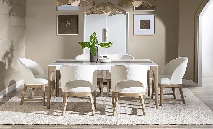 Legacy Classic Melrose 7pc Rectangular Dining Room Set in in Cloud White and Desert Oak