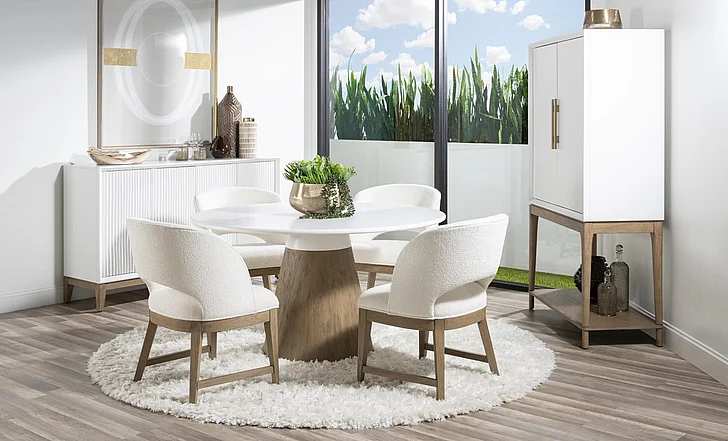 Legacy Classic Melrose 5pc Round Dining Room Set in in Cloud White and Desert Oak
