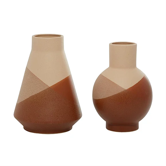 UMA Ceramic Geometric Decorative Vase with Terracotta Accents in Orange (Set of 2) 42320