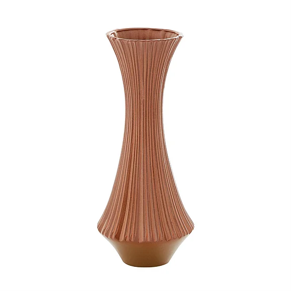 UMA Orange Ceramic Ribbed Decorative Vase, 8" x 8" x 20" | 42322 CLOSEOUT