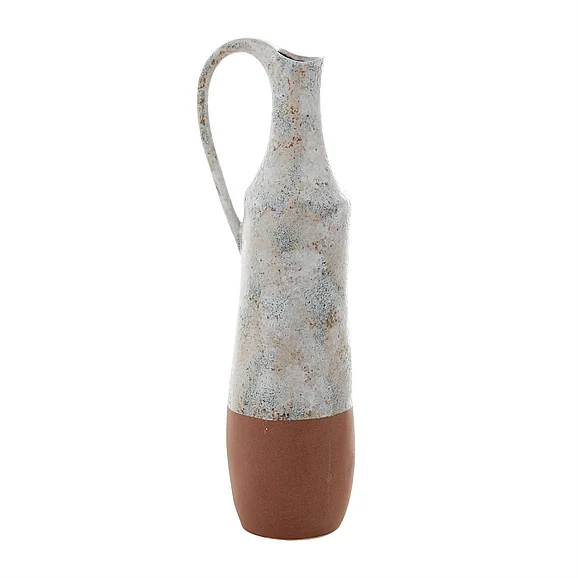 UMA White Ceramic Handmade Decorative Vase with Terracotta Accents, 6" x 7" x 23" | 42327 CLOSEOUT