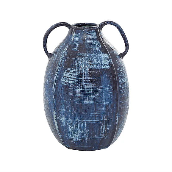 UMA Blue Ceramic Decorative Vase with Handles, 6 x 6 x 9 | 42335