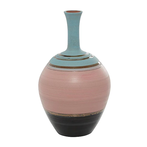 UMA Pink Ceramic Vase with Blue Tops, 9" x 9" x 15" | 42338 CLOSEOUT