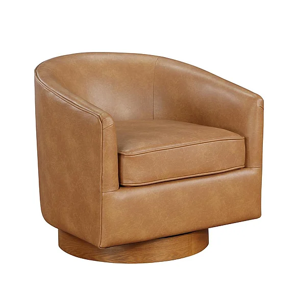 Comfort Pointe Irving Saddle Faux Leather Wood Base Barrel Swivel Chair 8075-56