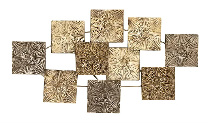 UMA Gold Metal Sunburst Carved Overlapping Square Home Wall Decor, 43" x 3" x 24" | 42585