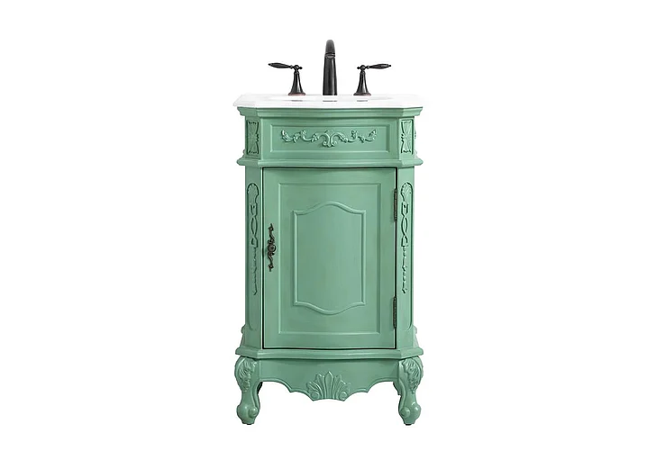 Elegant 21 In. Single Bathroom Vanity in Vintage Mint with Ivory White Engineered Marble VF10121VM-VW