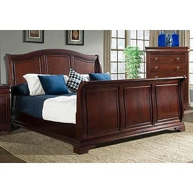 Elements International Cameron Queen Sleigh Bed in Dark Cherry