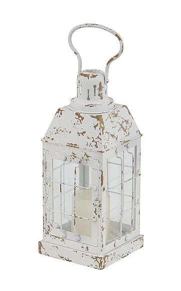 UMA White Metal Candle Lantern, 7" x 7" x 14" | 42909