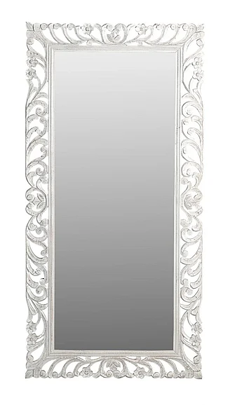 Moti Furniture Margo Mirror in Distressed Whiteed Handcarved 43007022